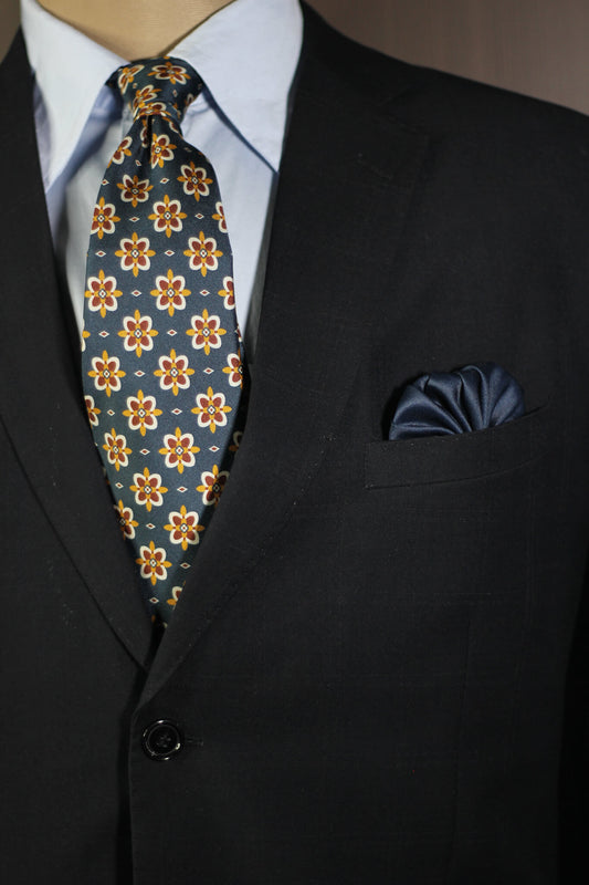 Peacock Blue Floral  Silk Tie Set