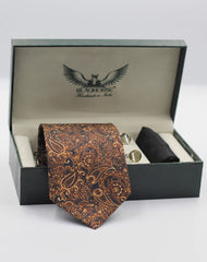 Brown And Black Paisley Silk Tie Set