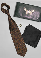 Brown And Black Paisley Silk Tie Set