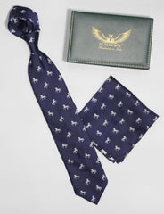 Navy Blue Dancing Horse Tie Set