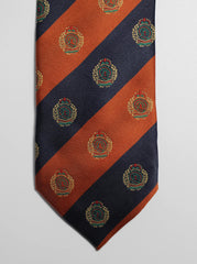 Orange And Navy Striped Emblem Tie Set