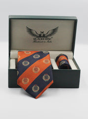 Orange And Navy Striped Emblem Tie Set