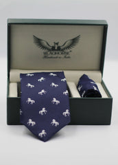 Navy Blue Dancing Horse Tie Set