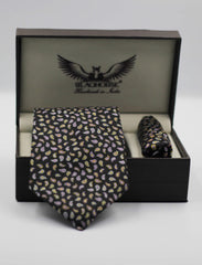 Mini Paisley Black And Lavender Silk Tie Set