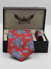 Red And Blue Paisley SIlk Tie Set