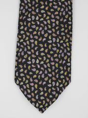 Mini Paisley Black And Lavender Silk Tie Set