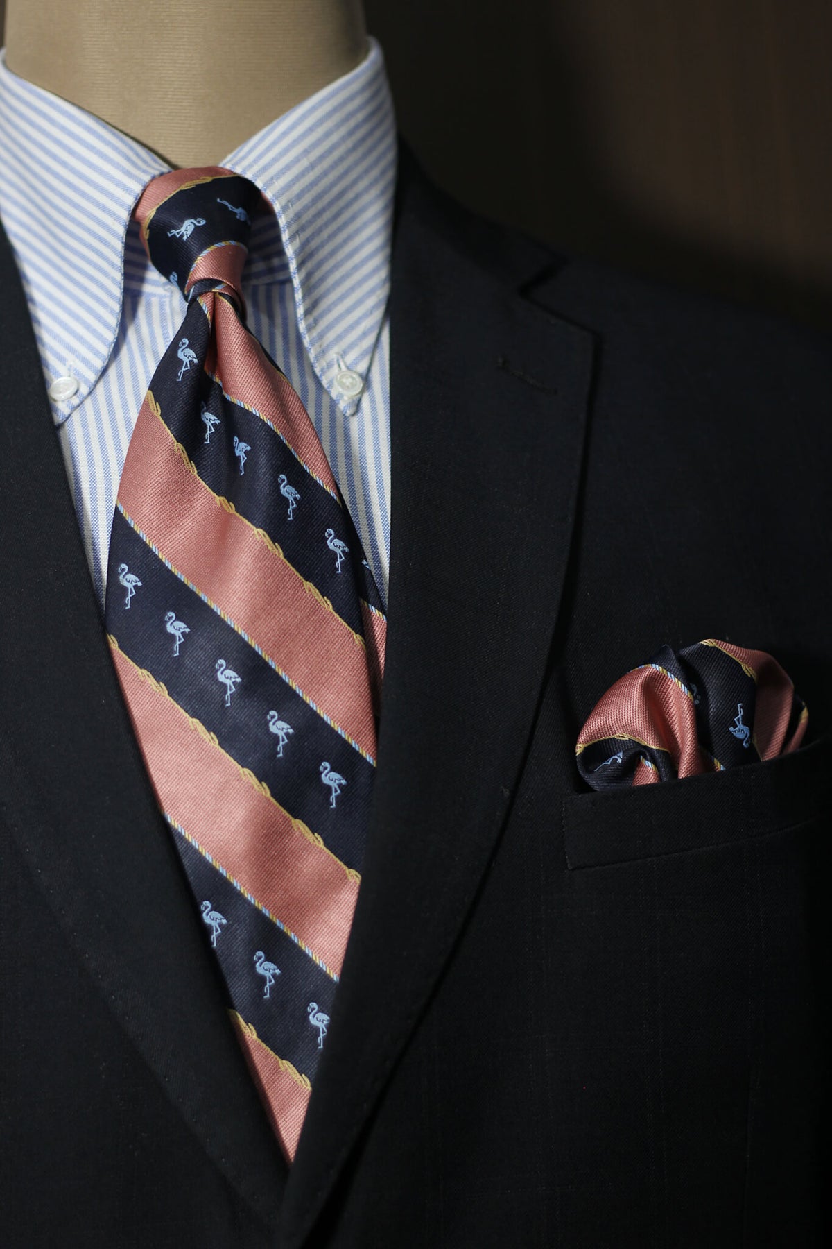 Peach Flamingo Striped Tie Set