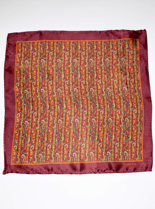 Red Linear Paisley Pocket Square