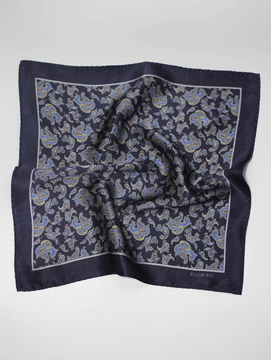 Navy Paisley Pocket Square