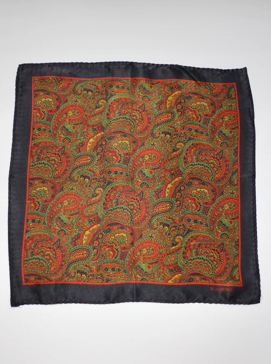 Black and Rust Paisley Pocket Square