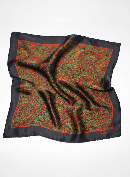 Black and Rust Paisley Pocket Square