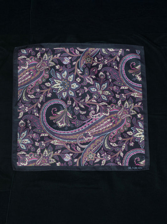 Purple On Black Paisley Long Scarf