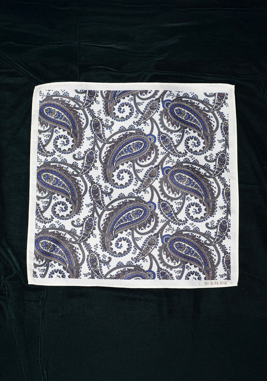 Navy On White Paisley Long Scarf