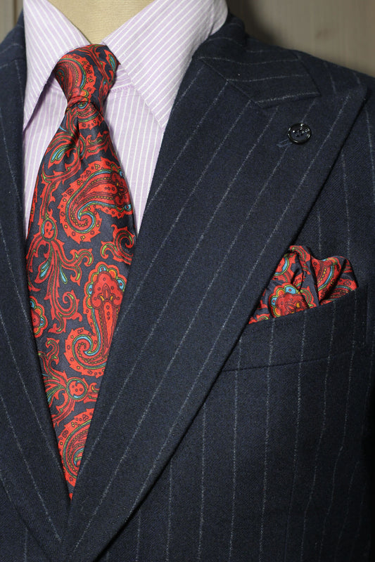 Red and Navy Paisley Silk Tie Set