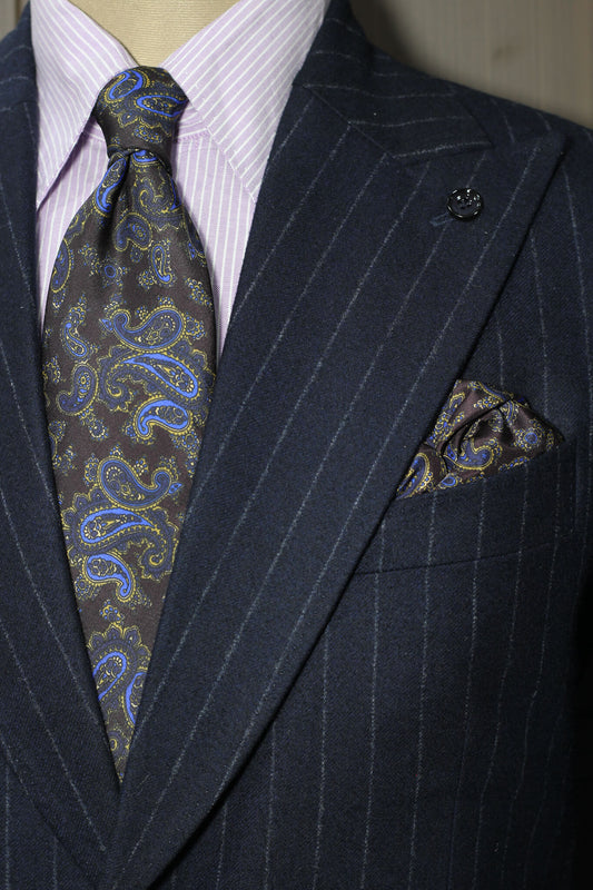 Wine And Blue Small Paisley Silk Tie Set