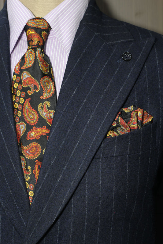 Rust On Black Paisley Medallion Silk Tie Set