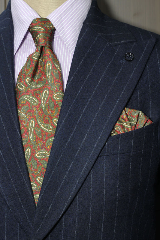 Red And Green Vintage Paisley Silk Tie Set