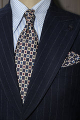 Navy Multicolor Floral Checkered Silk Tie Set