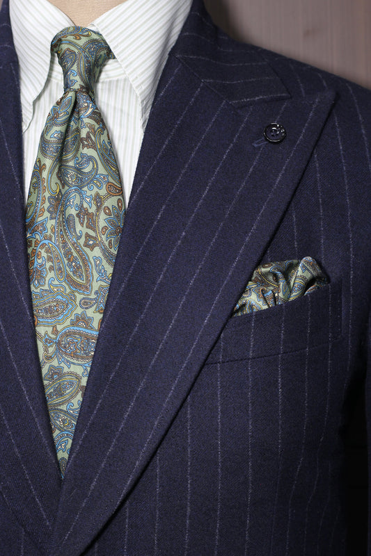 Pista And Blue Paisley Silk Tie Set