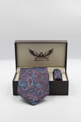 Navy And Red Paisley Silk Tie Set