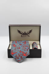 Red and Blue Abstract Silk Tie Set