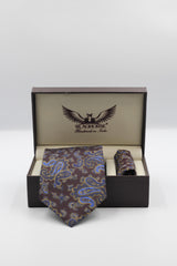 Wine And Blue Small Paisley Silk Tie Set