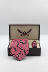 Pink On Black Floral Paisley Silk Tie Set