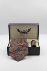 Black And Rust Paisley Silk Tie Set