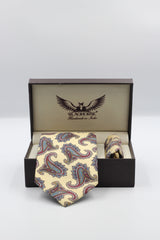 Beige On Maroon Paisley Silk Tie Set