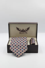 Navy Multicolor Floral Checkered Silk Tie Set