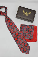 Red and Blue Mandala Silk Tie Set