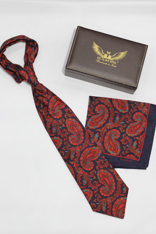 Red and Navy Paisley Silk Tie Set