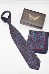 Navy And Red Paisley Silk Tie Set