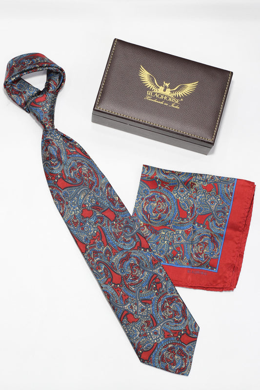 Red and Blue Abstract Silk Tie Set