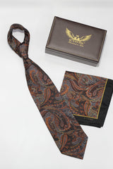 Black And Rust Paisley Silk Tie Set