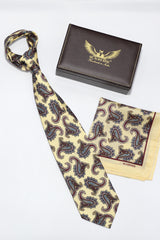 Beige On Maroon Paisley Silk Tie Set