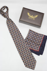 Navy Multicolor Floral Checkered Silk Tie Set