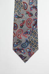 Grey And Blue Paisley Mandala Silk Tie Set