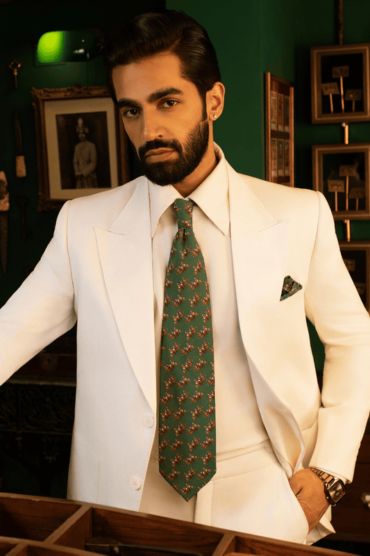 Green Polo Horses Twill Tie Set