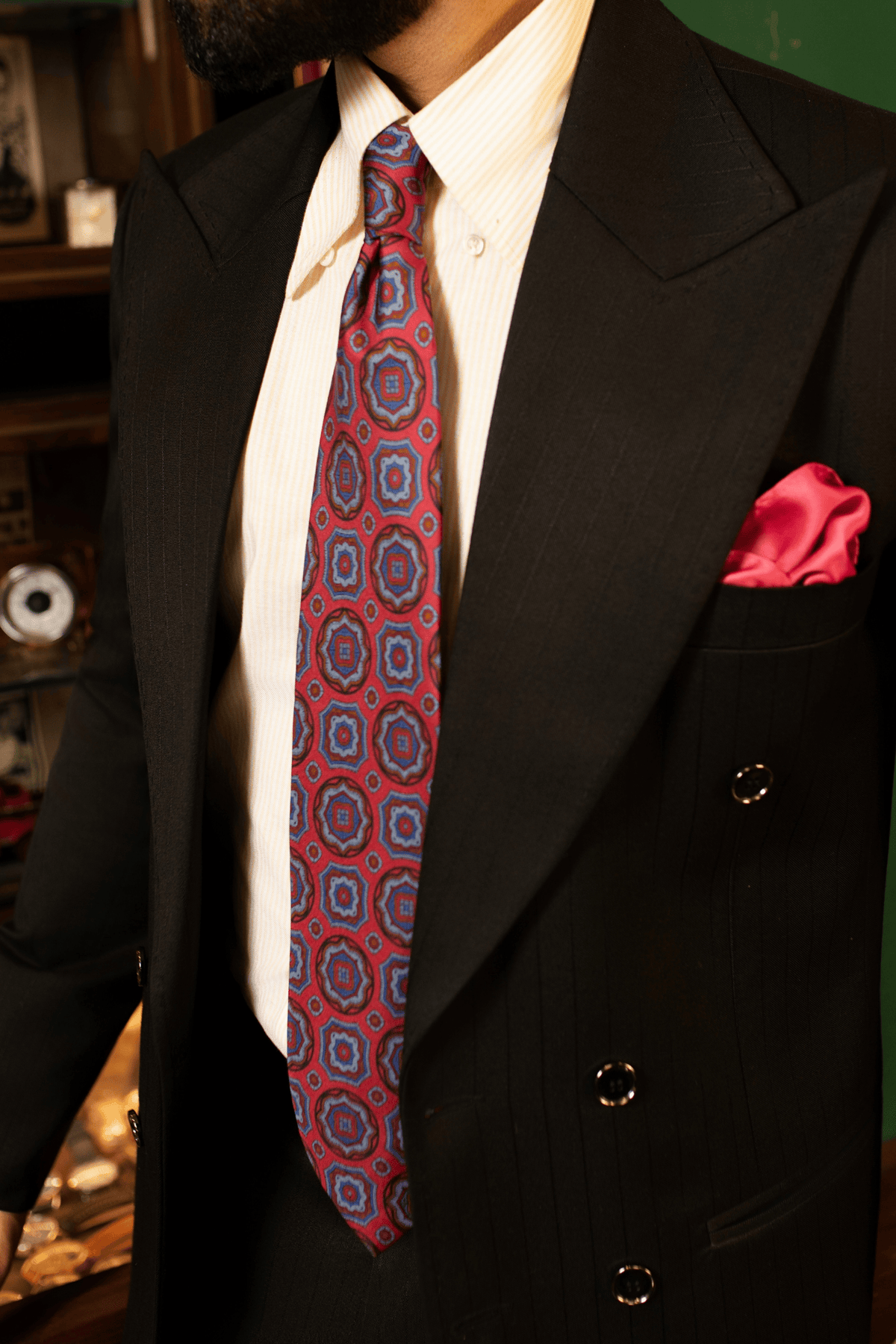 Crimson Pink Mandala Silk Tie Set