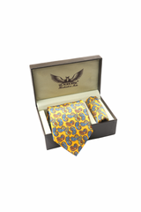 Blue Yellow Paisley Silk Tie Set