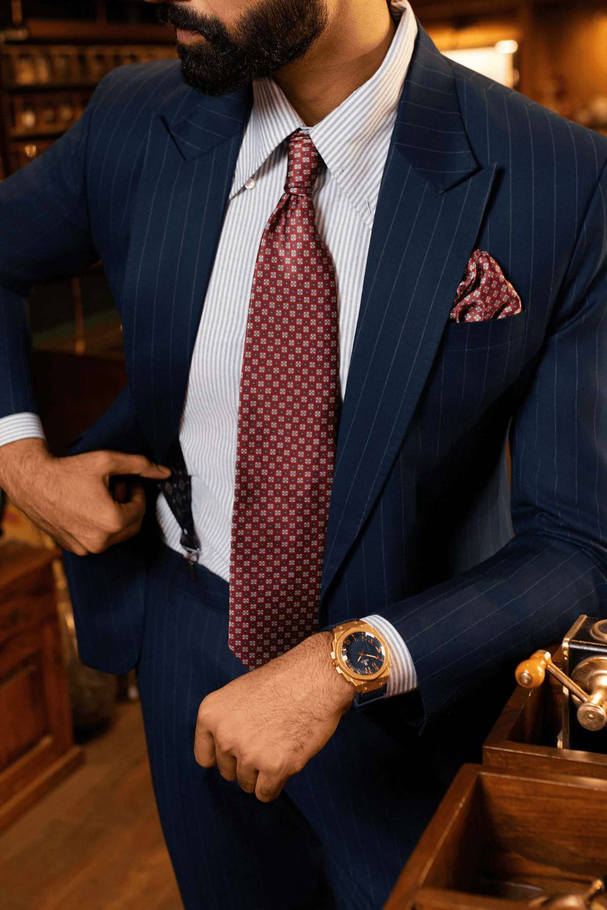 Burgundy Grid Silk Tie Set