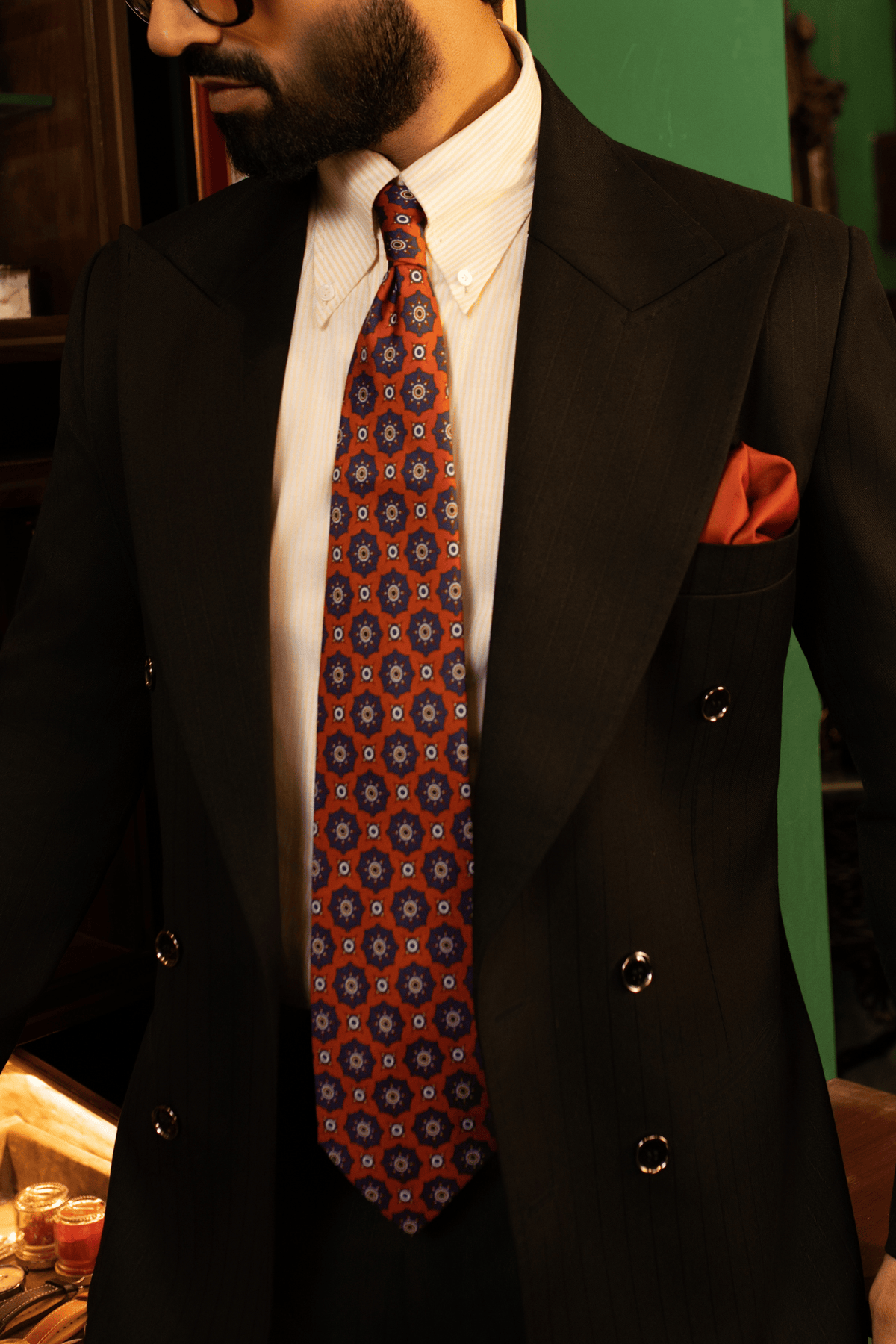 Burnt Orange Medallion Silk Tie Set