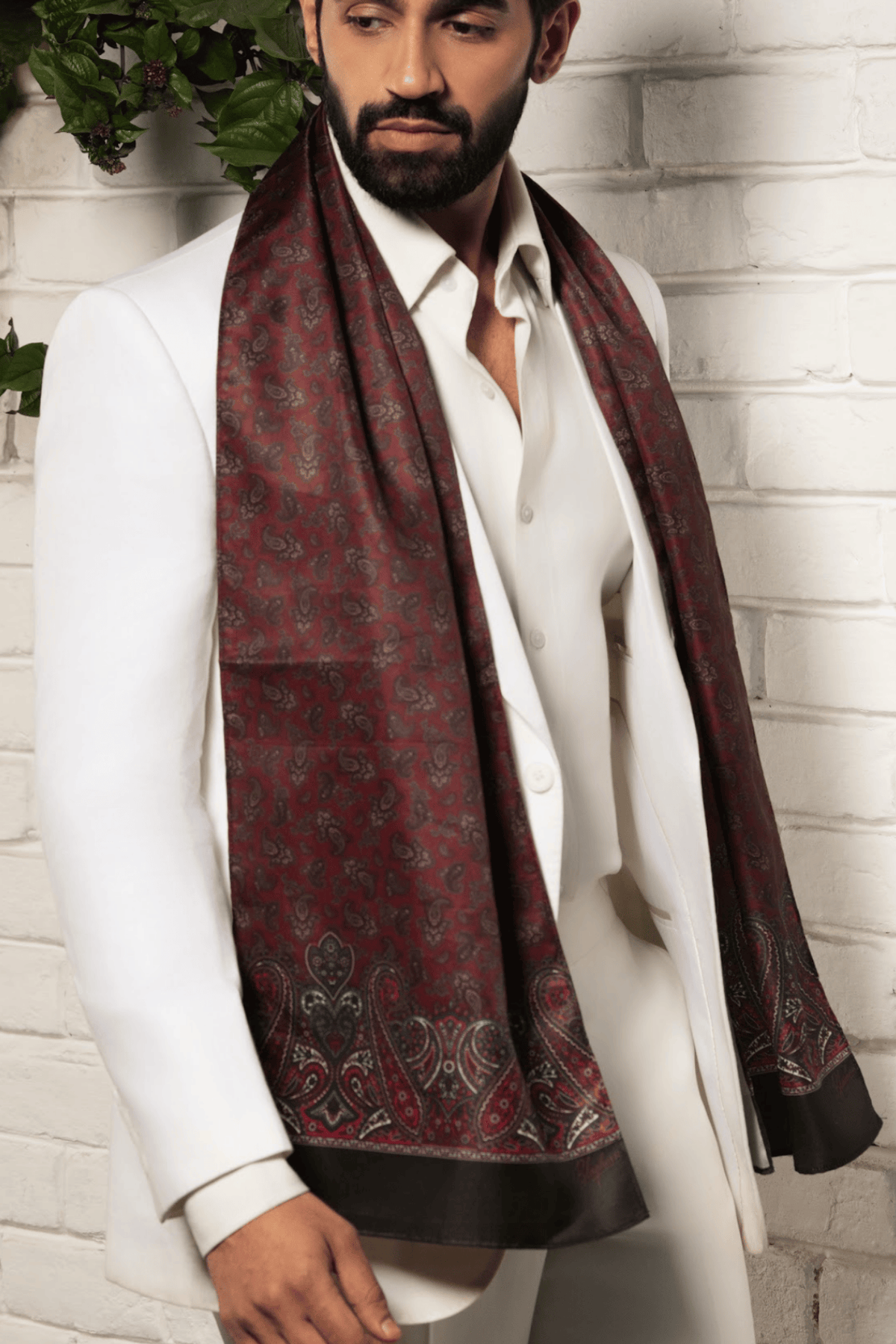 Deep Maroon and Black Long Scarf